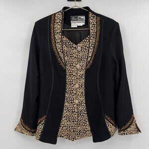 Vintage Beau Marc International Black & Gold Embellished Shimmering Blazer 16